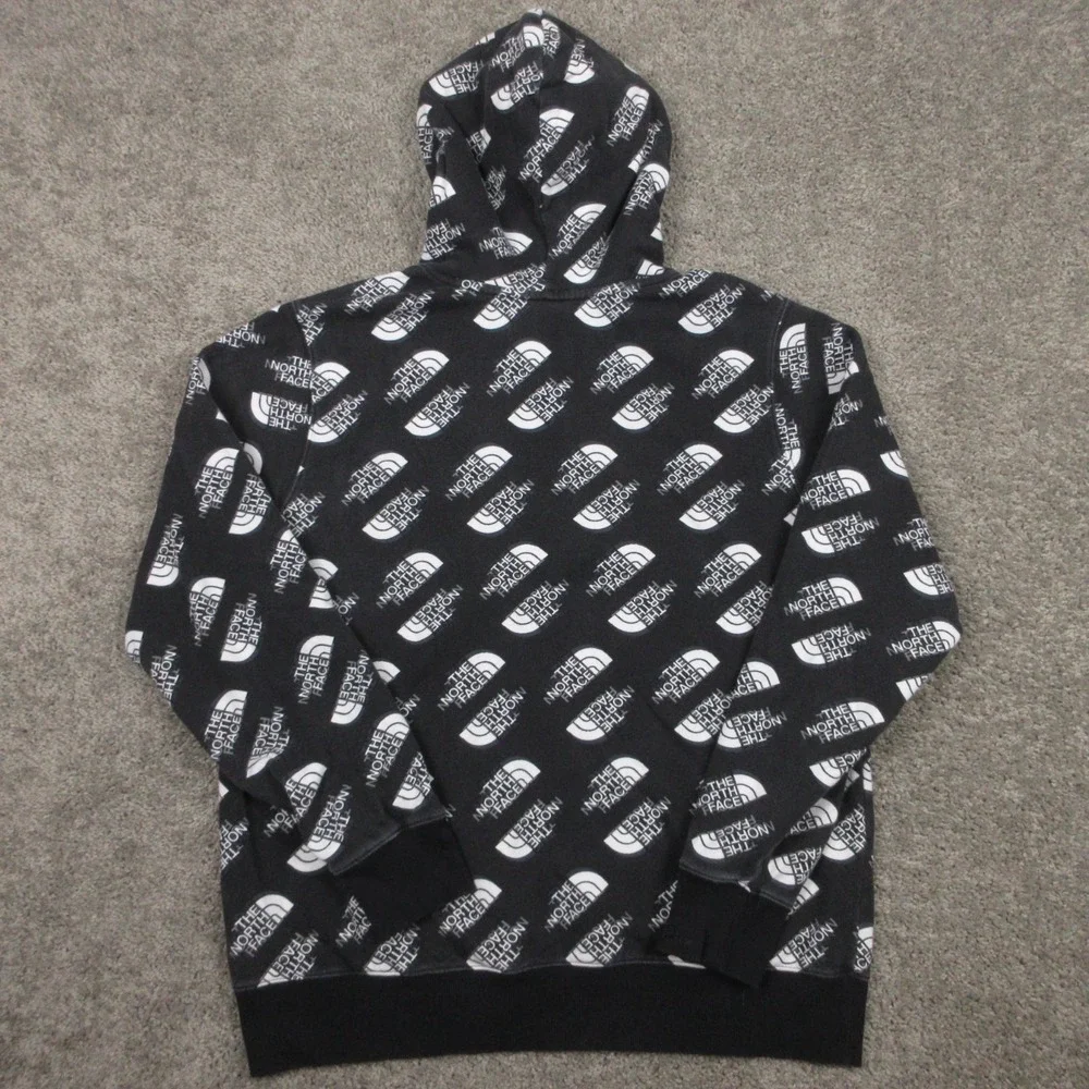 The North Face Sweater Men Large Black Geometric Logo Pullover Hoodie Sweatshirt